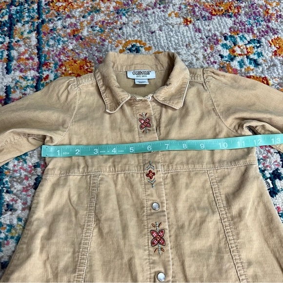 Vintage OskKosh Corduroy Tan Embroidered Button Up Dress - Picture 6 of 9